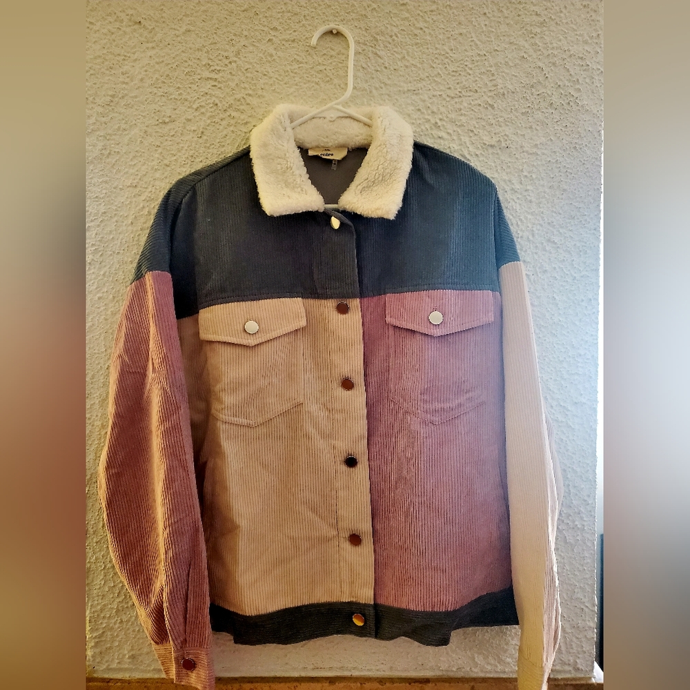 Fur collar multi color corduroy women's jacket